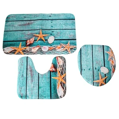 Image of Beach Seashells Sand Bath Mat Holidays Bathroom Carpet Rug Non 3 Piece Set Floor
