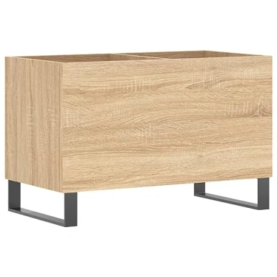 Image of vidaXL Engineered Wood Record Cabinet with Iron Feet Sonoma Oak Vinyl Storage Furniture for Home, Living Room Modern Industrial Style