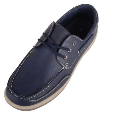Image of ABSOLUTE FOOTWEAR Mens Lace Up Faux Leather Casual Smart Boat Shoes Navy UK 9