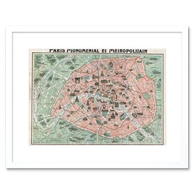 Image of Wee Blue Coo Robelin Paris Monument Map French Artwork Framed Wall Art Print 12X16 Inch