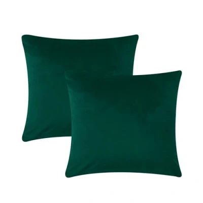Image of AMEHA Decorative Cushion Covers 45 x cm 2 Pack Green Velvet Square Throw Pillow Cases for Sofa Bed Couch Living Room with Invisible Zipper (18x18 Inch)