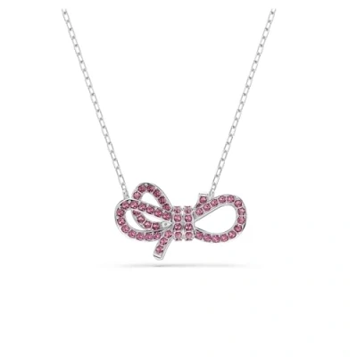 Image of Swarovski Lifelong Bow pendant, Bow, Pink, Rhodium plated