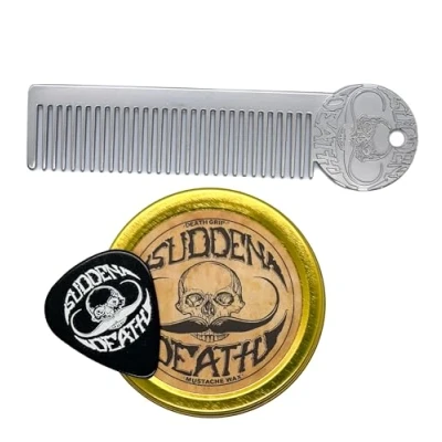 Image of Strong Hold Sudden Death 1 oz Tin &amp; Platinum Grip Mustache Comb Mens Combo Kit Grooming For Men Handlebar Moustache Beard Wax