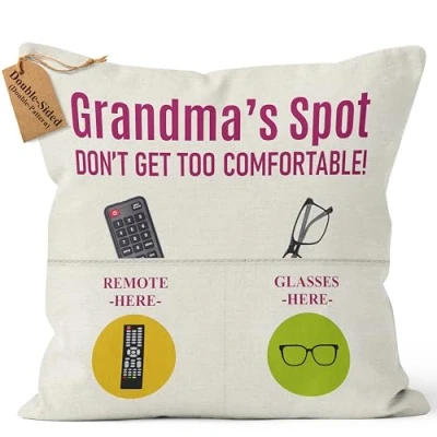 Image of Kies CROWNLY CRYSTAL® (Double Sided) Grandma Gifts for with Pockets Cushion Cover 18x18 Inc from Grandchildren Birthday Great Mothers Day Funny