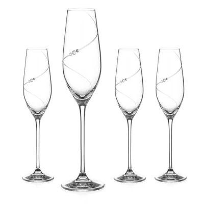 Image of DIAMANTE Champagne Flutes Prosecco Glasses Set of 4 ‘Silhouette’ Hand Cut Design with Swarovski Crystals