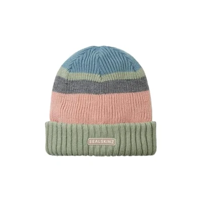 Image of SEALSKINZ Cromer Unisex Waterproof Cold Weather Roll Cuff Beanie Hat Striped Design for Everyday &amp; Outdoor Activities Breathable Insulation Three Layer Technology Green