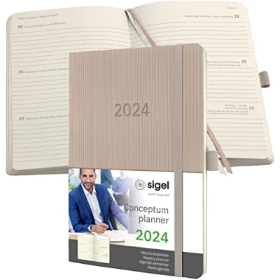 Image of SIGEL C2430 Conceptum Weekly planner 2024, approx. A5, taupe, softcover, 2 pages equal to 1 week, 192