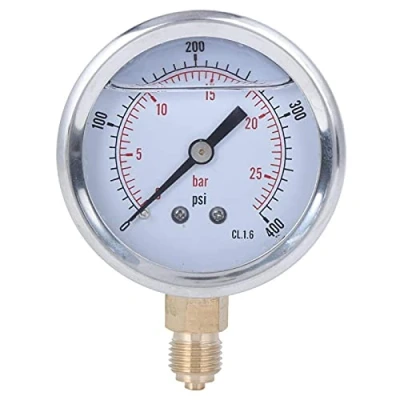Image of Water Pressure Gauge 1/4BSP Y60 High Accuracy Oil Filled Meter 0 25bar 400psi with Hardness Durable and Wear Resistant for Machinery Petroleum Chemical Industry