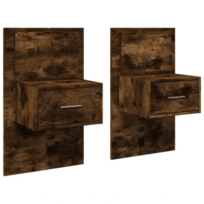 Image of vidaXL Wall mounted Bedside Cabinets with LED Lights 2 pcs Smoked Oak