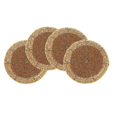 Image of Bliss Beaded Christmas Set of 4 Coasters Gold