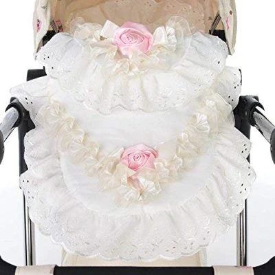 Image of Roma Dolls Pram 2 Piece Bedding Set, Cream and Pink Rose