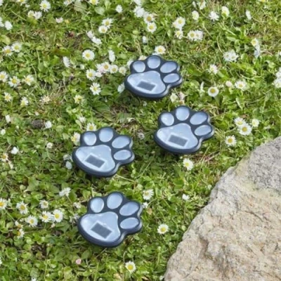 Image of Garden Mile 4pc Paw Print Solar Lights Outdoor Animal Cat Dog Stake Waterproof Pathway Lighting Decoration for Patio Yard Walkway Path