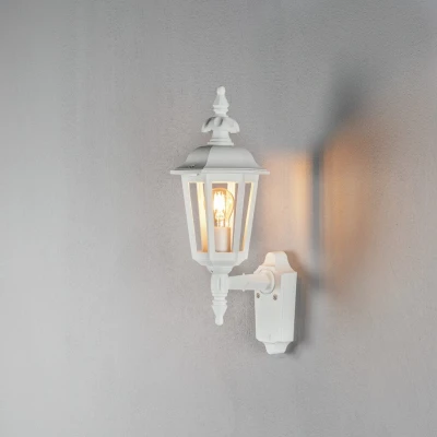 Image of Pallas Outdoor Classic Lantern Up Wall Light Matt White, IP23
