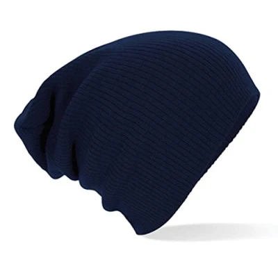 Image of Beechfield Slouch Beanie Knit Hat Navy