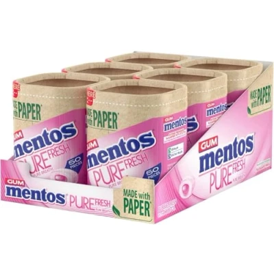 Image of Mentos Pure Fresh Bubble Flavour, Sugar Free Chewing Gum With Xylitol 6 x 50 Pieces