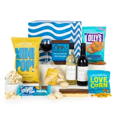 Image of Virginia Hayward Wine and Treats Basket, Hampers &amp; Gourmet Gifts White Red with Snacks Ideal Hamper for Women Men, Great Presents Anniversary, Retirement or Birthday