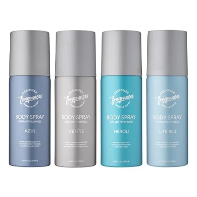 Image of Designer Fragrances 4 Pack Mixed Bundle Men&#039;s Body Spray Deodorant Cans For Instant Freshness on The Go Long Lasting Smell Great Male Gift Sets 150ml