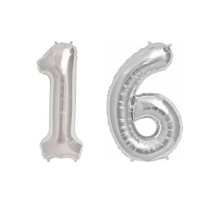 Image of Silver Number 16 Foil Balloon, 101cm