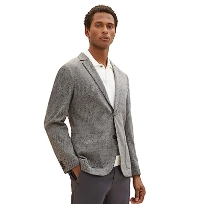 Image of TOM TAILOR Men&#039;s Jersey Jacket with Lapel Collar, 19393 grey Houndstooth, 46