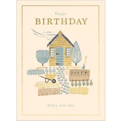 Image of Abacus Cards Birthday Card Happy with Garden Shed and Allotment Design Embossed Foil Details for Women, Men, Friends