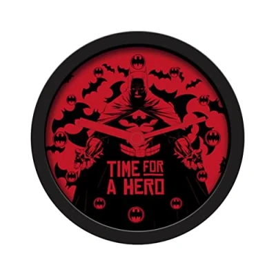 Image of Pyramid International DC Comics Alarm Clock (Batman Time For A Hero Design) 12cm Diameter in Presentation Box Official Merchandise