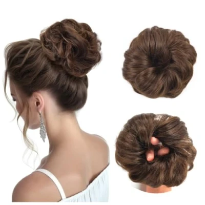 Image of 1 Piece Messy Hair Bun Synthetic Chignon Ponytail Wavy Curly Scrunchies Extension for Women Updo Hairpieces (8#)