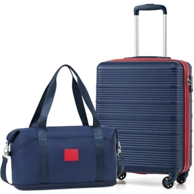 Image of COOLIFE Cabin Suitcase 55x40x20cm and Bag 25L(45x36x20cm) Set for EasyJet Airlines Carry on Hand Luggage Hard Shell Lightweight with TSA Lock (Blue/Red, 2pcs)