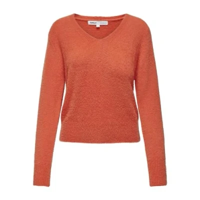 Image of Bestseller A/S Women&#039;s Onlella Piumo LS V Neck CC KNT Sweater, Tigerlily, L