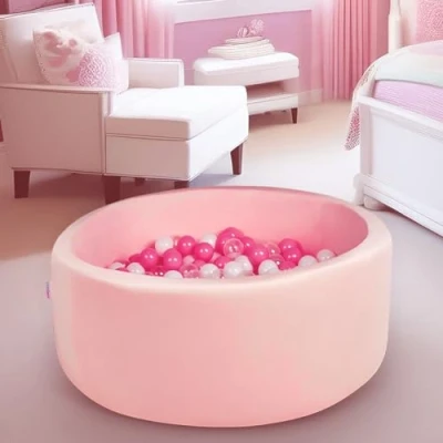 Image of BABYMAM Pool Ball Pit with 200 Balls Soft Foam Toddler Baby Kids Girls Boys Play Round Playpen Removable Cover Pink