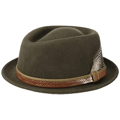 Image of Lierys Galveston Pork Pie Hat by Women/Men Made in Italy Porkpie Felt Fedora Autumn Summer Spring Winter 61 cm Olive