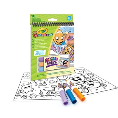 Image of CRAYOLA 81 1499 Dinosaurs Mini Kids, Activity Album Colour Recolours with 16 Reusable Pages and 3 Erasable Markers, Various