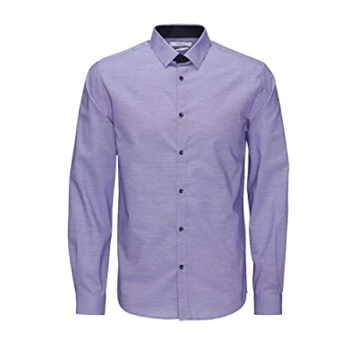 Image of Jack and Jones Men&#039;s Jason Long Sleeve Casual Shirt, Blue (Navy Blazer), Large