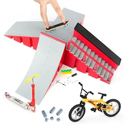 Image of CS COSDDI Mini Finger Skateboards Ramp Accessories Set, Fingerboard Skate Park Ramp, DIY Assembly Skateboard Ultimate Set Ramps for Kids Training Birthday Gift