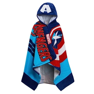 Image of Marvel Captain America Hooded Towel 100% Cotton Avengers Poncho Kids Beach Bath Swimming Wrap Boys Changing Robe