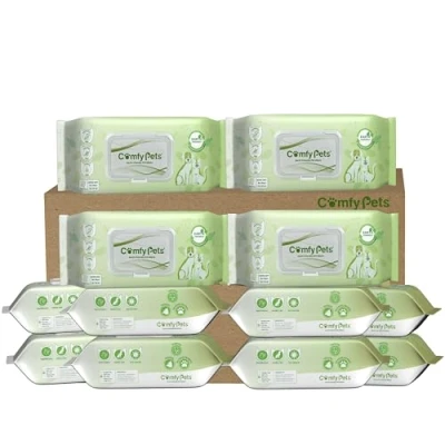 Image of Comfy Pets Earth Friendly Wet Wipes For Dogs, Cats &amp; Puppies, Soft and Thick Fragrance Free Biodegradable Grooming Ears, Paws, Body Bum (12)