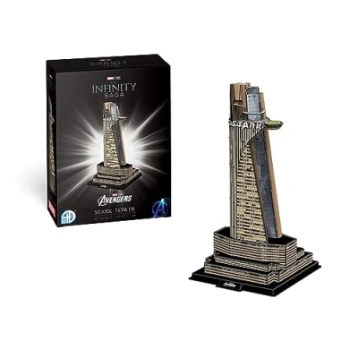 Image of Revell REV00315 Marvel Avengers Iron Man Stark Tower, Discover World as a 3D Puzzle, Craft Fun for Whole Family, Coloured