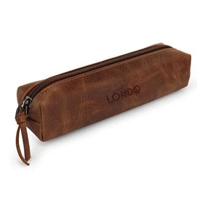 Image of Londo Genuine Leather Zipper Pen, Pencil &amp; Cosmetic Case Pouch Stationery Bag