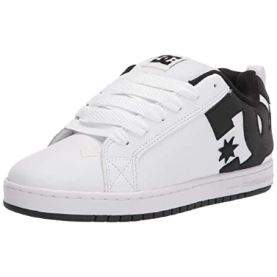 Image of DC Men&#039;s Court Graffik Casual Low Top Skate Shoe Sneaker, White/Black/Black, 6 UK