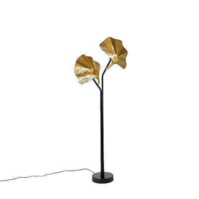 Image of Oriental Floor Lamp Brass with Black 2 Light Louka