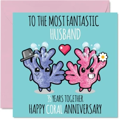 Image of Cute Coral Anniversary Card for Husband 35 Years Together Happy 35th Wedding Cards from Wife, 145mm x Greeting Thirty Fifth Anniversaries