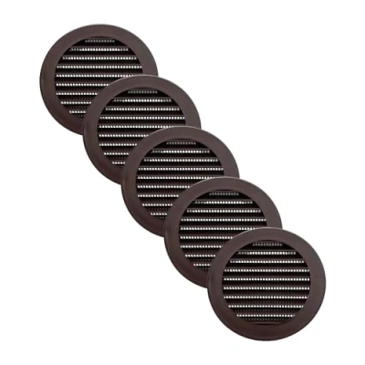 Image of Vent Systems 125 mm / 5&quot; Inch Round Soffit Cover Pack of 5 Brown Louvered Plastic Grill Grille with Screen Mesh HVAC, Ducting, Pipe Air Supply Vents for Bathroom, Kitchen