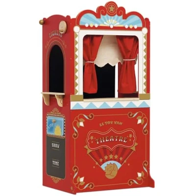 Image of Le Toy Van Wooden Educational Puppet Theatre Kids Role Play Suitable For 3 Years +, Multicolor, 69.85 x 40.89 121.92 cm