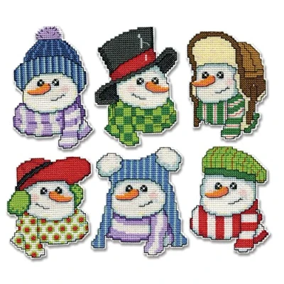 Image of Design Works Plastic Canvas Ornament Kit 3&quot;X3.5&quot; Set of 6 Snowmen in Hats (14 Count)