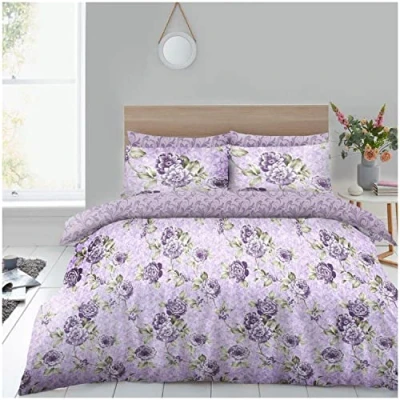 Image of GC GAVENO CAVAILIA Luxury Floral Single Duvet Cover &amp; Fitted Sheet With Pillowcase, Reversible Damask Botanical Leaves Complete Bedding Bed Set, Multi