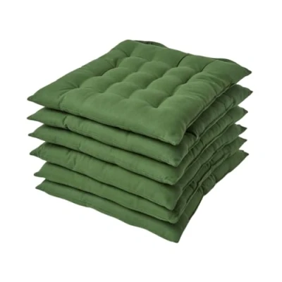 Image of HOMESCAPES Dark Olive Green Seat Pads for Dining Chair, Set of 6 100% Cotton Chair with Straps, 40x40 cm