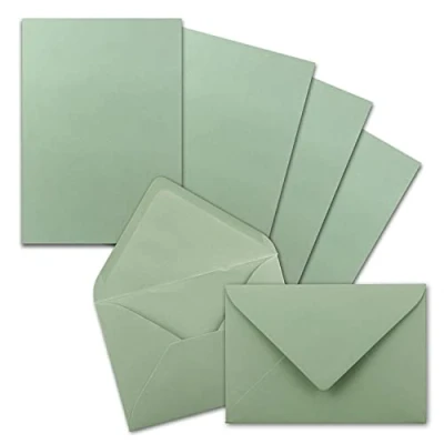 Image of FarbenFroh by GUSTAV NEUSER DIN A5 Letter Paper Set with Envelopes, Eucalyptus, 25 pieces, Modern Style, Matte Writing Wet Adhesive Envelopes