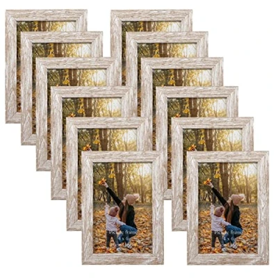 Image of EXYGLO Rustic 6x4 Photo Frames Set of 12, Multiple Picture with PS Surface, 4x6 Frame for Wall &amp; Tabletop Display