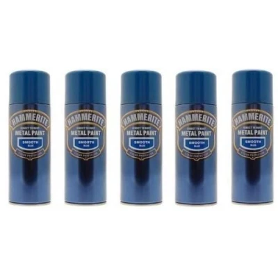 Image of 5x Hammerite Smooth Blue Metal Spray Paint 400ml