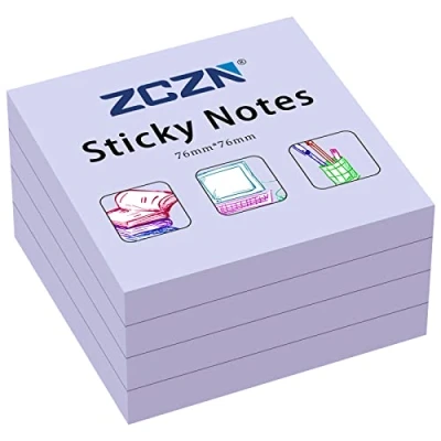 Image of ZCZN 76 x mm Sticky Notes, 100 Sheets/Pad, 4 Pads, Light Purple