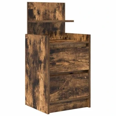 Image of vidaXL Bedroom Nightstand Engineered Wood, Smoked Oak 38x34x80 cm, 2 Drawer Storage Cabinet